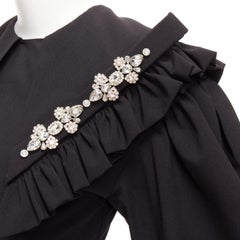 SHUSHU TONG black crystal large collar puff sleeves fitted mini dress UK6 XS