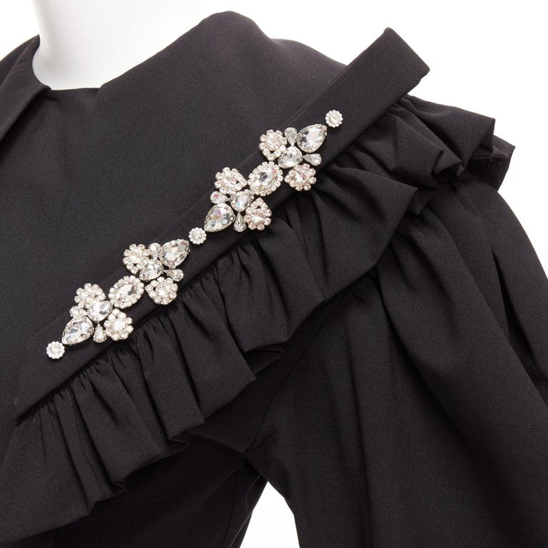 SHUSHU TONG black crystal large collar puff sleeves fitted mini dress UK6  XS For Sale at 1stDibs