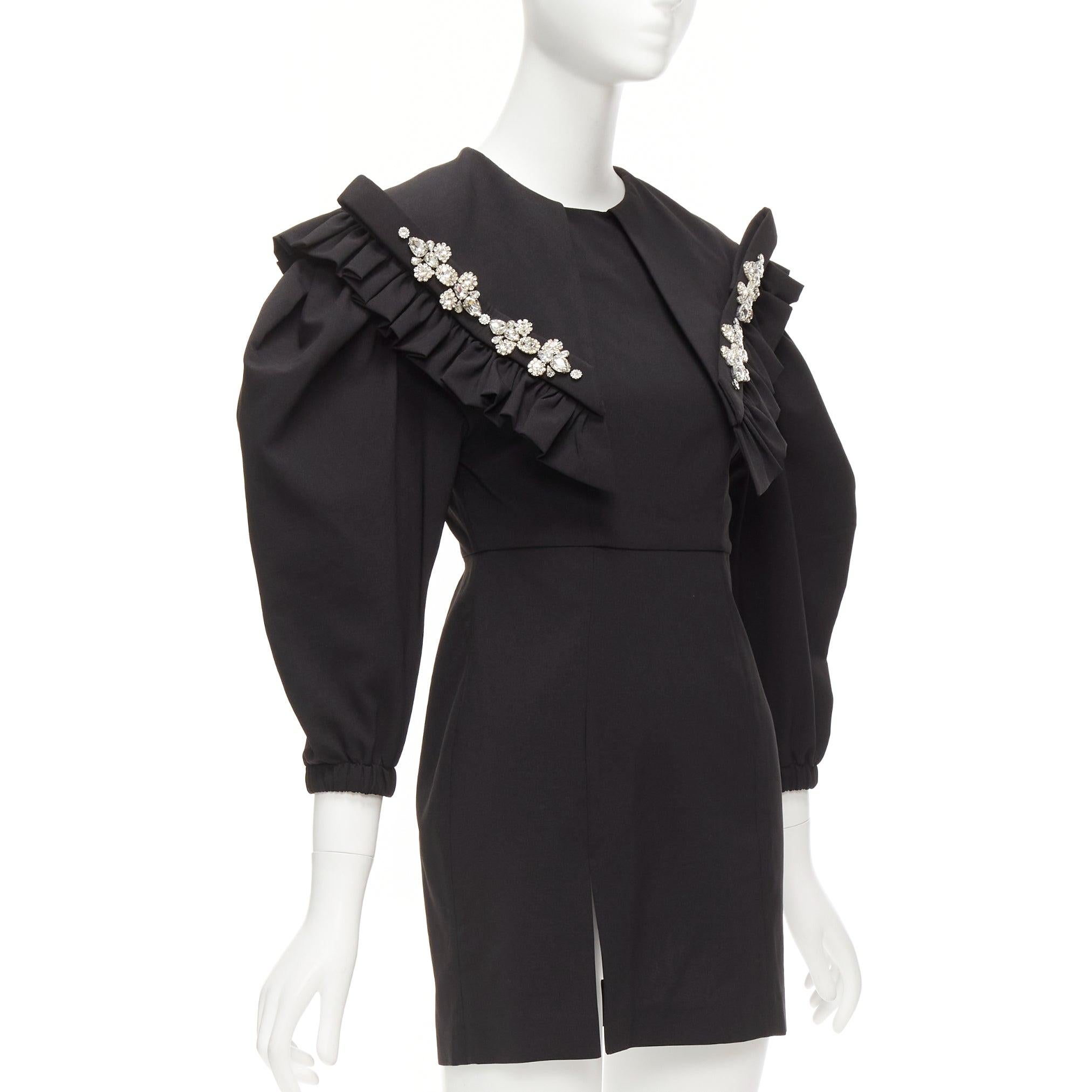 SHUSHU TONG negro cristal gran cuello mangas abullonadas ajustado mini vestido UK6 XS Negro en venta