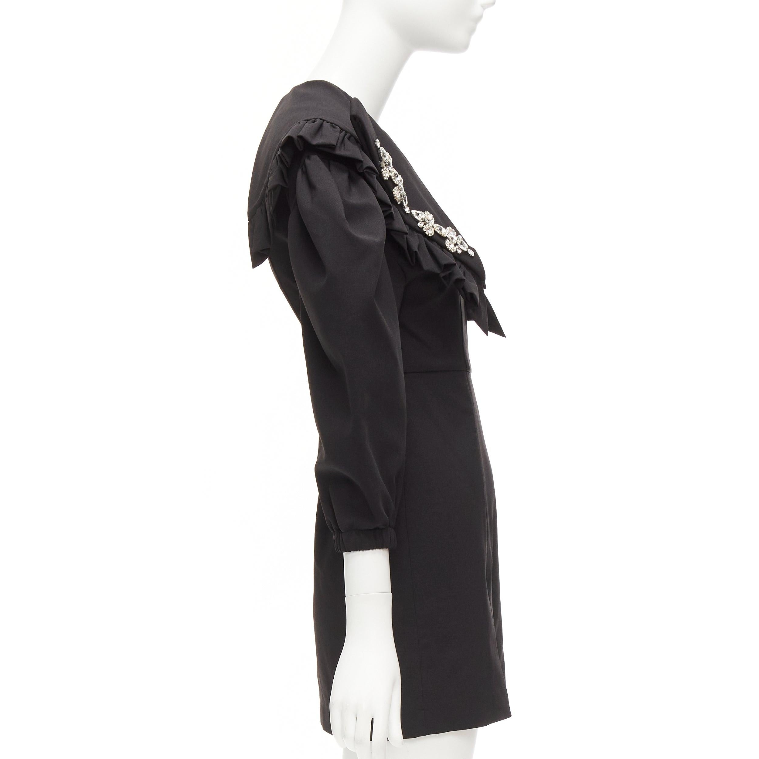 SHUSHU TONG negro cristal gran cuello mangas abullonadas ajustado mini vestido UK6 XS en Excelente estado para la venta en Hong Kong, NT