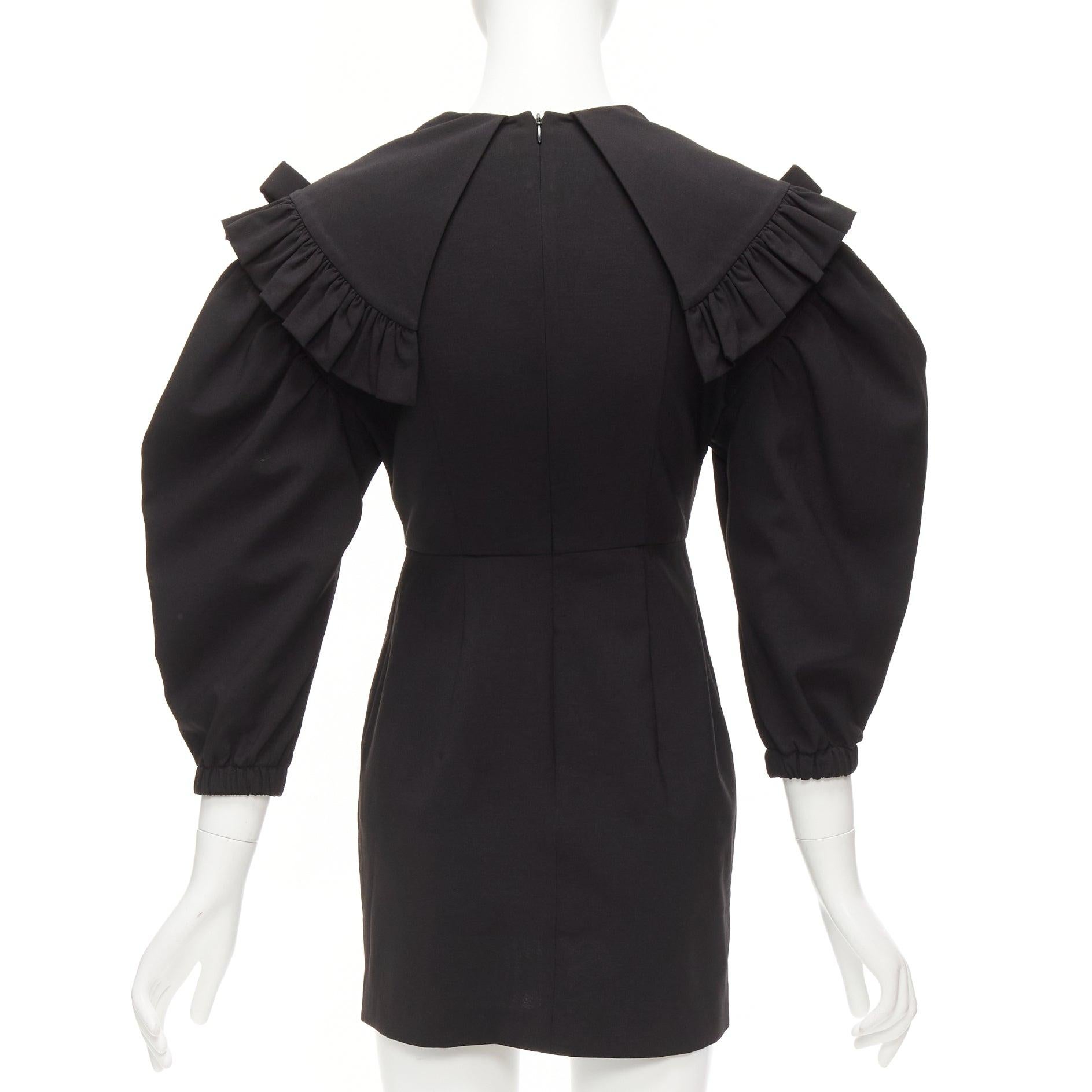 De las mujeres SHUSHU TONG negro cristal gran cuello mangas abullonadas ajustado mini vestido UK6 XS en venta