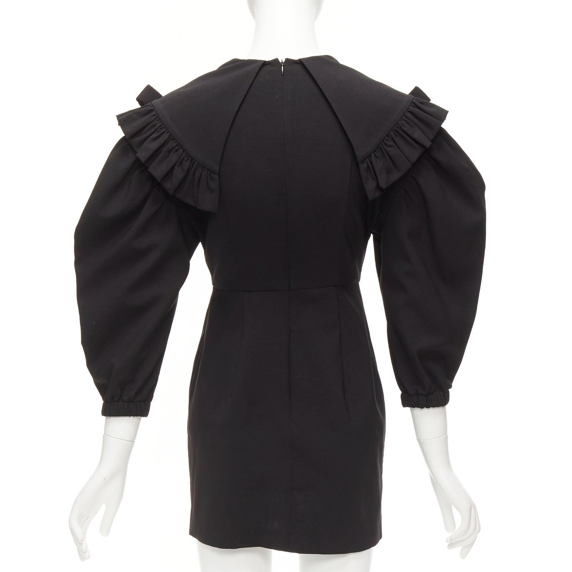 SHUSHU TONG black crystal large collar puff sleeves fitted mini dress UK6 XS For Sale 1