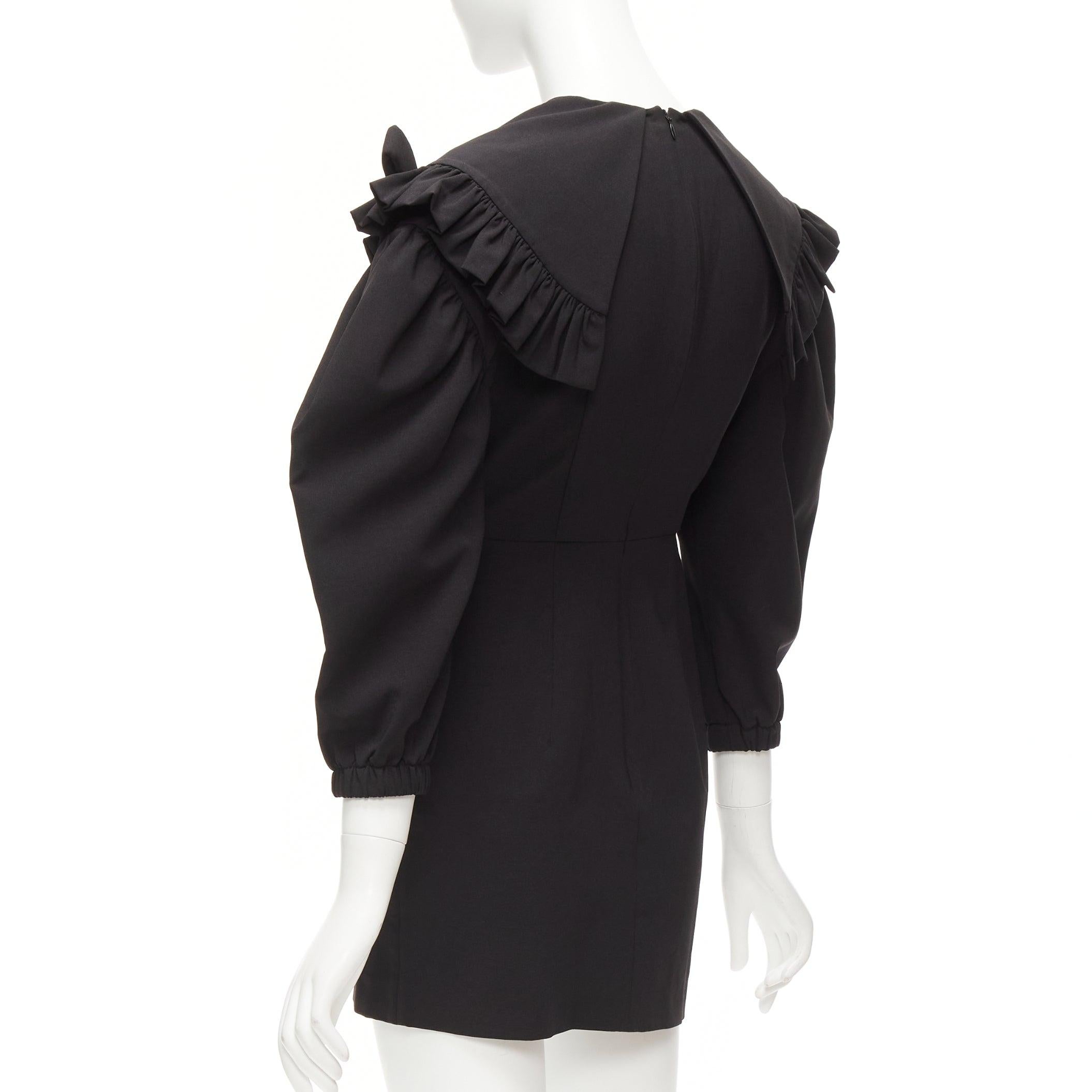 SHUSHU TONG negro cristal gran cuello mangas abullonadas ajustado mini vestido UK6 XS en venta 1