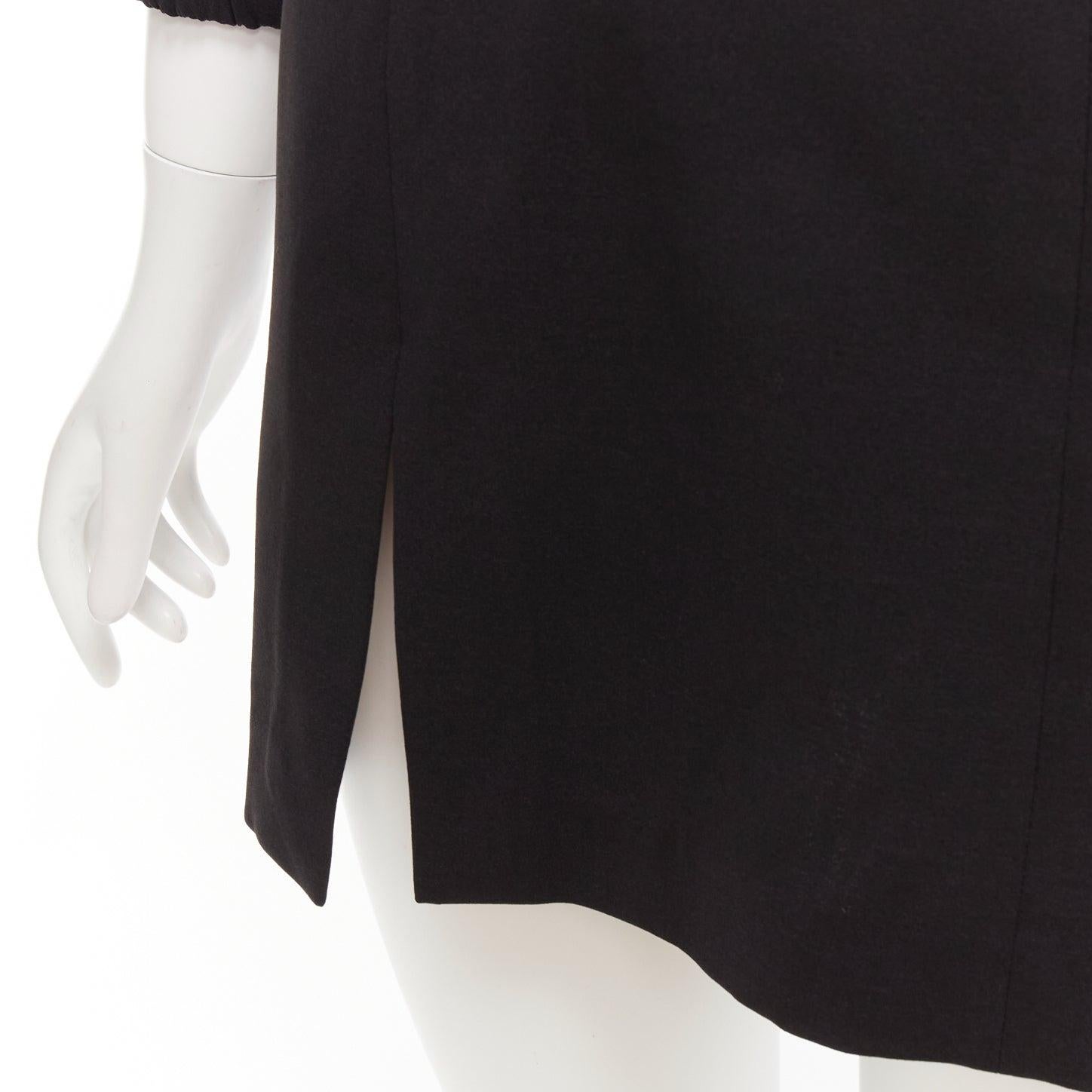SHUSHU TONG negro cristal gran cuello mangas abullonadas ajustado mini vestido UK6 XS en venta 2