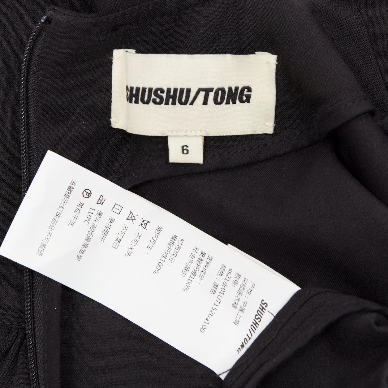 SHUSHU TONG negro cristal gran cuello mangas abullonadas ajustado mini vestido UK6 XS en venta 3