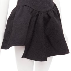 SHUSHU TONG black floral cloque spaghetti strap flounce skirt mini dress UK6 XS