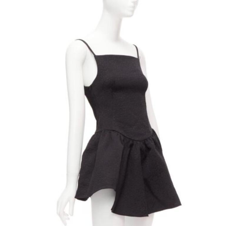 Black SHUSHU TONG black floral cloque spaghetti strap flounce skirt mini dress UK6 XS For Sale