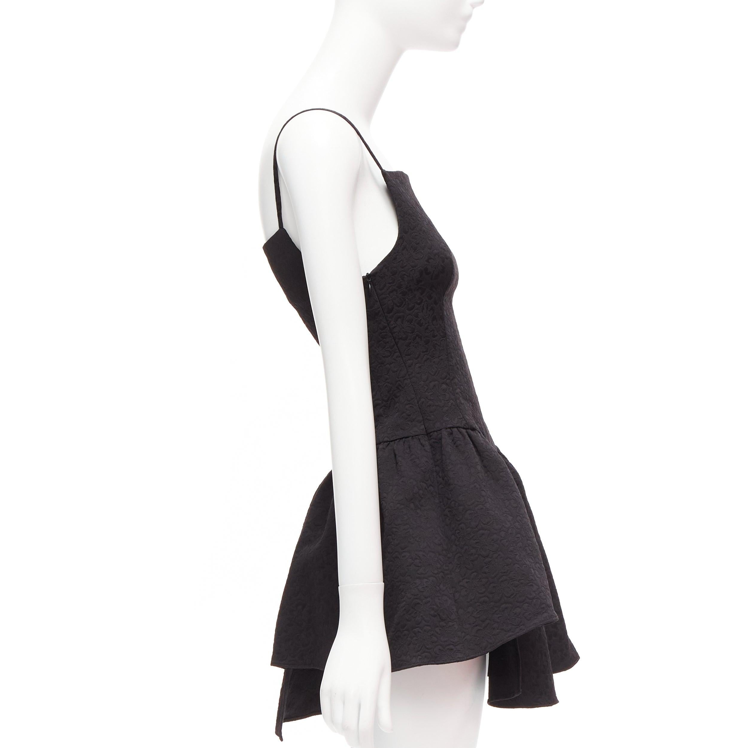 Women's SHUSHU TONG black floral cloque spaghetti strap flounce skirt mini dress UK6 XS For Sale