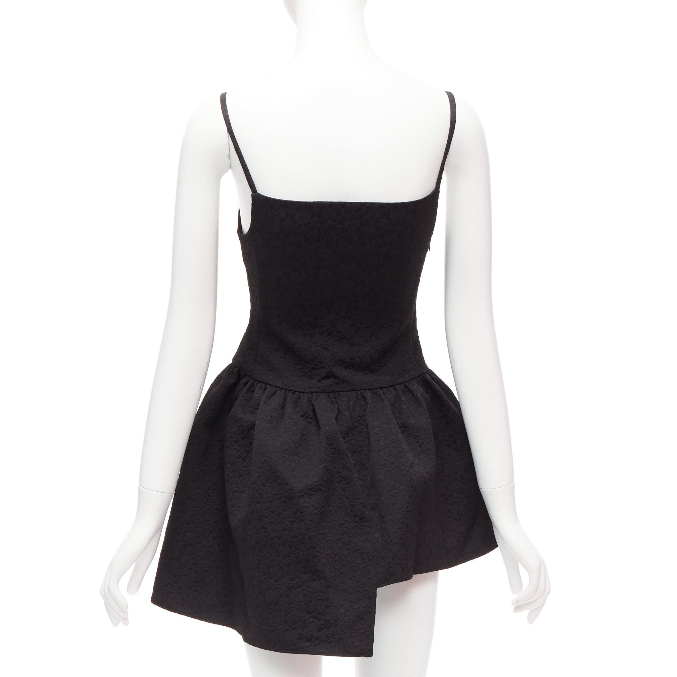 SHUSHU TONG black floral cloque spaghetti strap flounce skirt mini dress UK6 XS For Sale 1