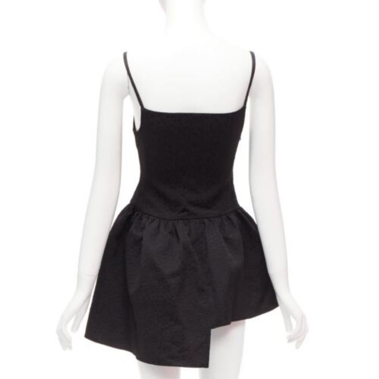 Women's SHUSHU TONG black floral cloque spaghetti strap flounce skirt mini dress UK6 XS For Sale