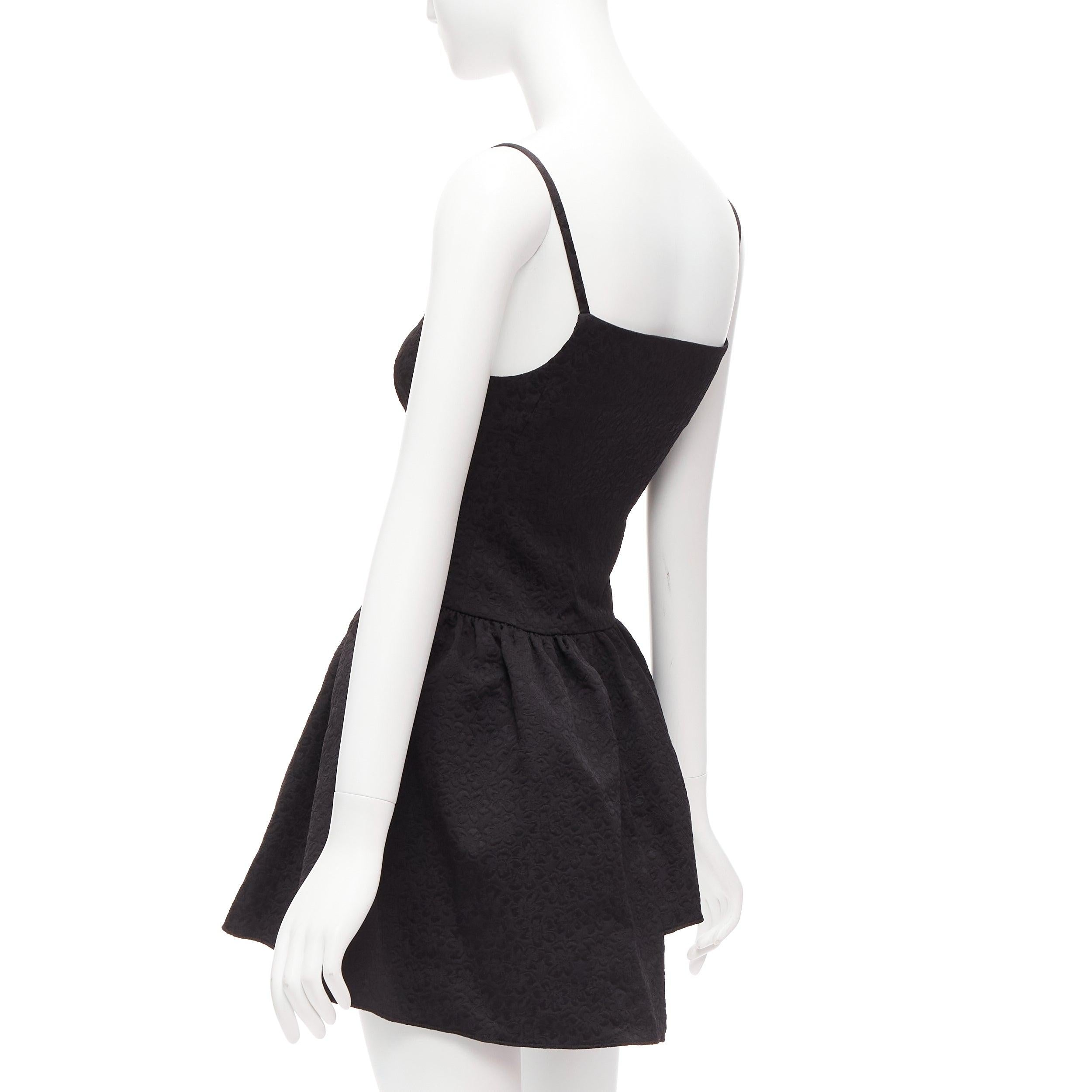 SHUSHU TONG black floral cloque spaghetti strap flounce skirt mini dress UK6 XS For Sale 2