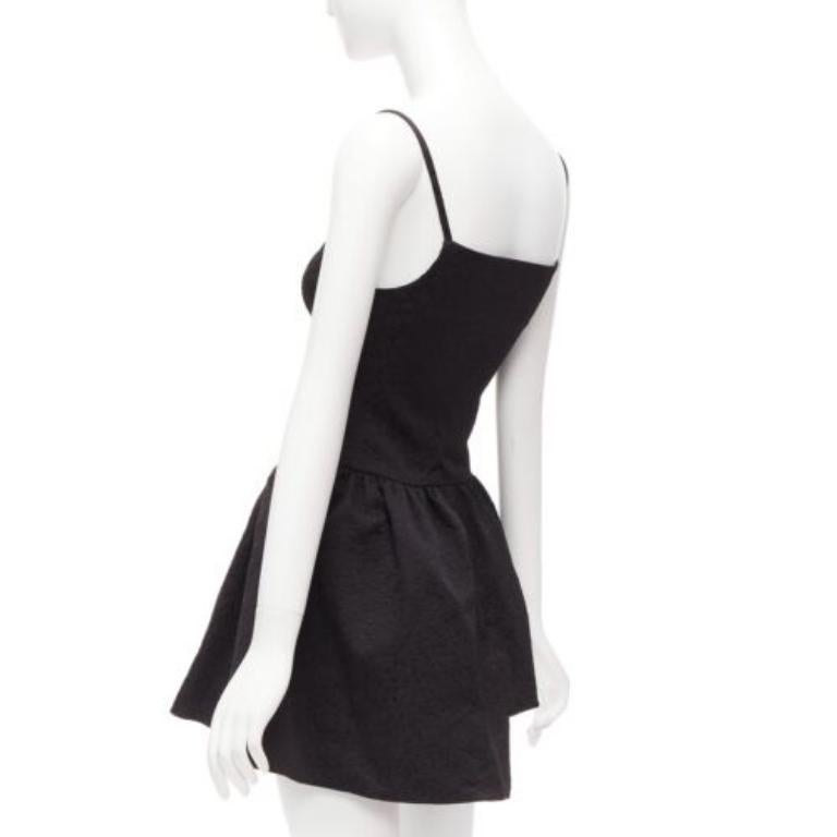 SHUSHU TONG black floral cloque spaghetti strap flounce skirt mini dress UK6 XS For Sale 1