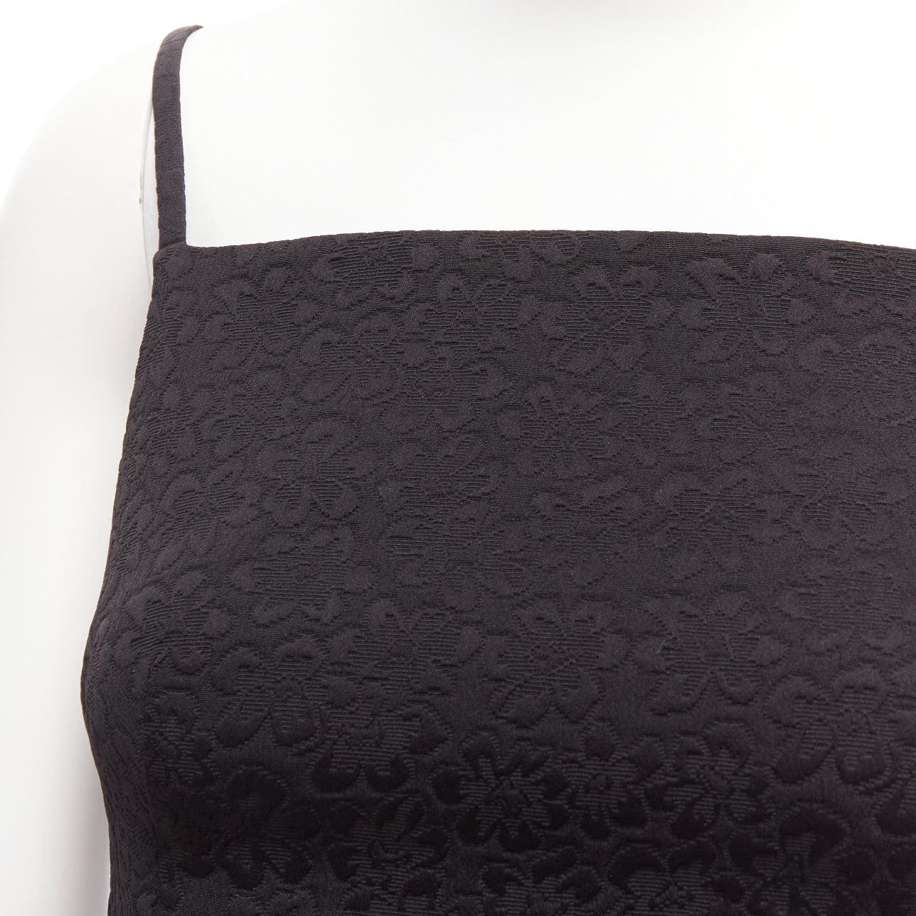 SHUSHU TONG black floral cloque spaghetti strap flounce skirt mini dress UK6 XS For Sale 3
