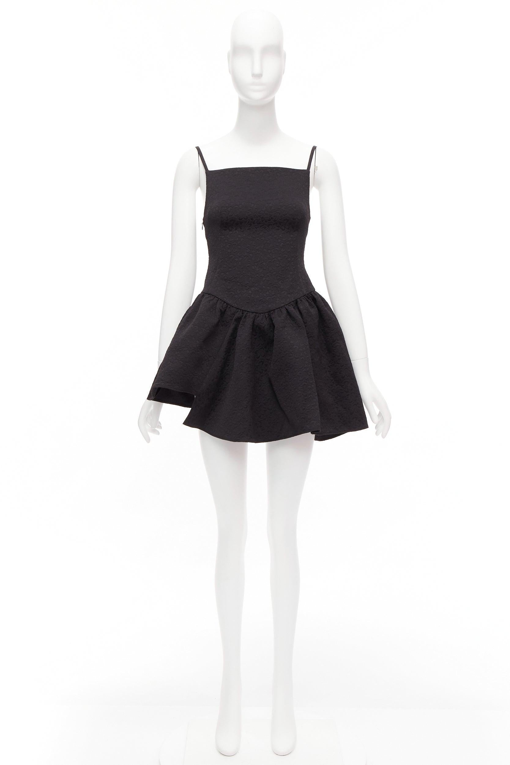 SHUSHU TONG black floral cloque spaghetti strap flounce skirt mini dress UK6 XS For Sale 5