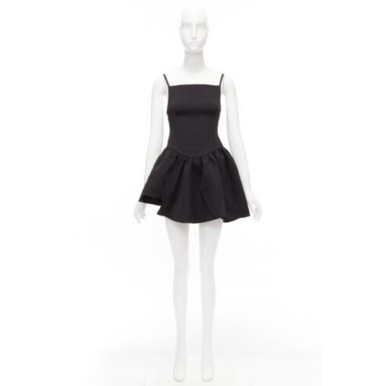 SHUSHU TONG black floral cloque spaghetti strap flounce skirt mini dress UK6 XS For Sale 4
