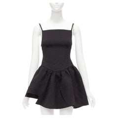 SHUSHU TONG black floral cloque spaghetti strap flounce skirt mini dress UK6 XS