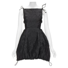 SHUSHU TONG black floral jacquard bungee cord ruched babydoll dress UK8 S