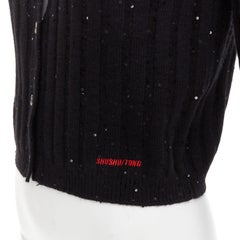 SHUSHU TONG black sequins wool cotton blend logo crop cardigan UK6 XS