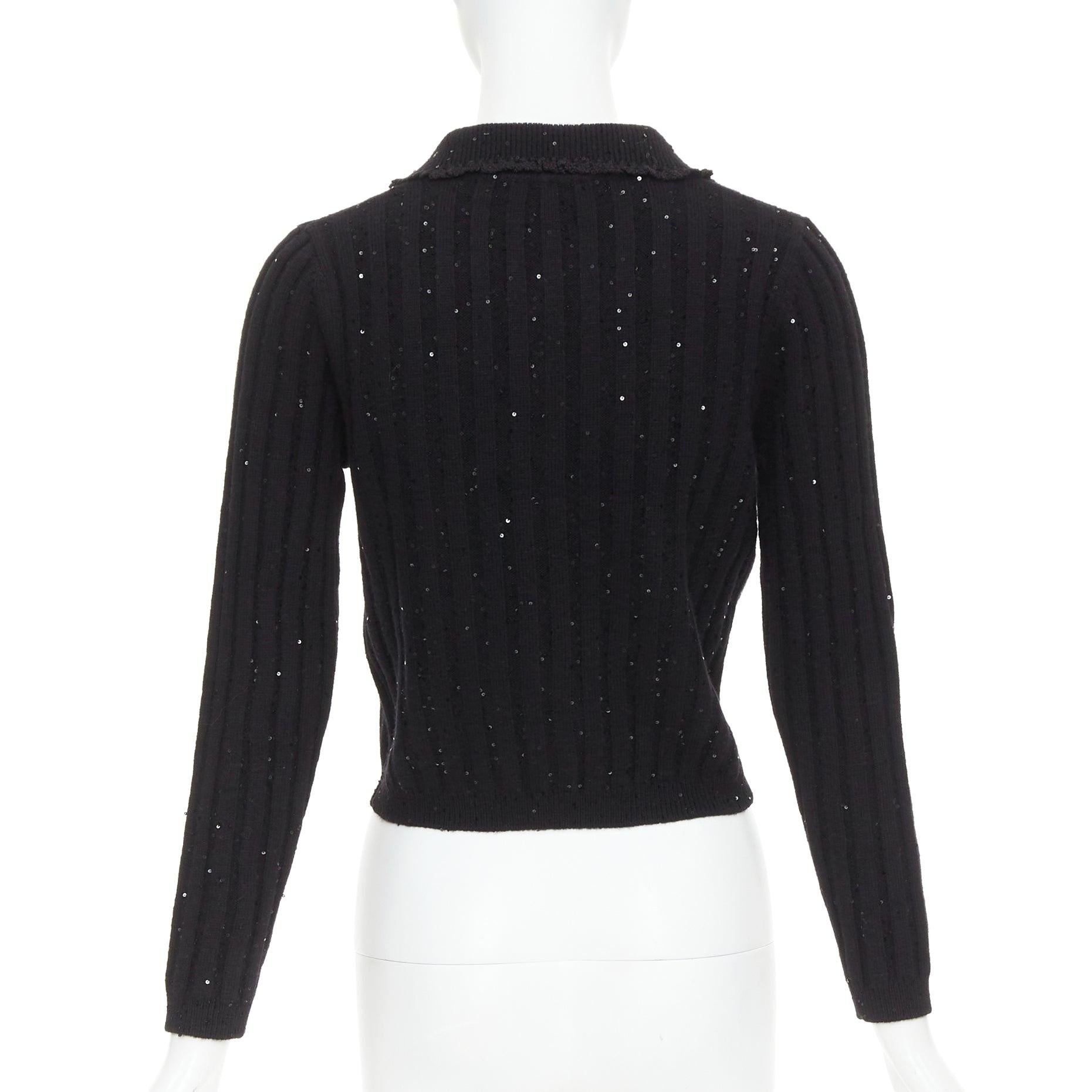 SHUSHU TONG black sequins wool cotton blend logo crop cardigan UK6 XS For Sale 1