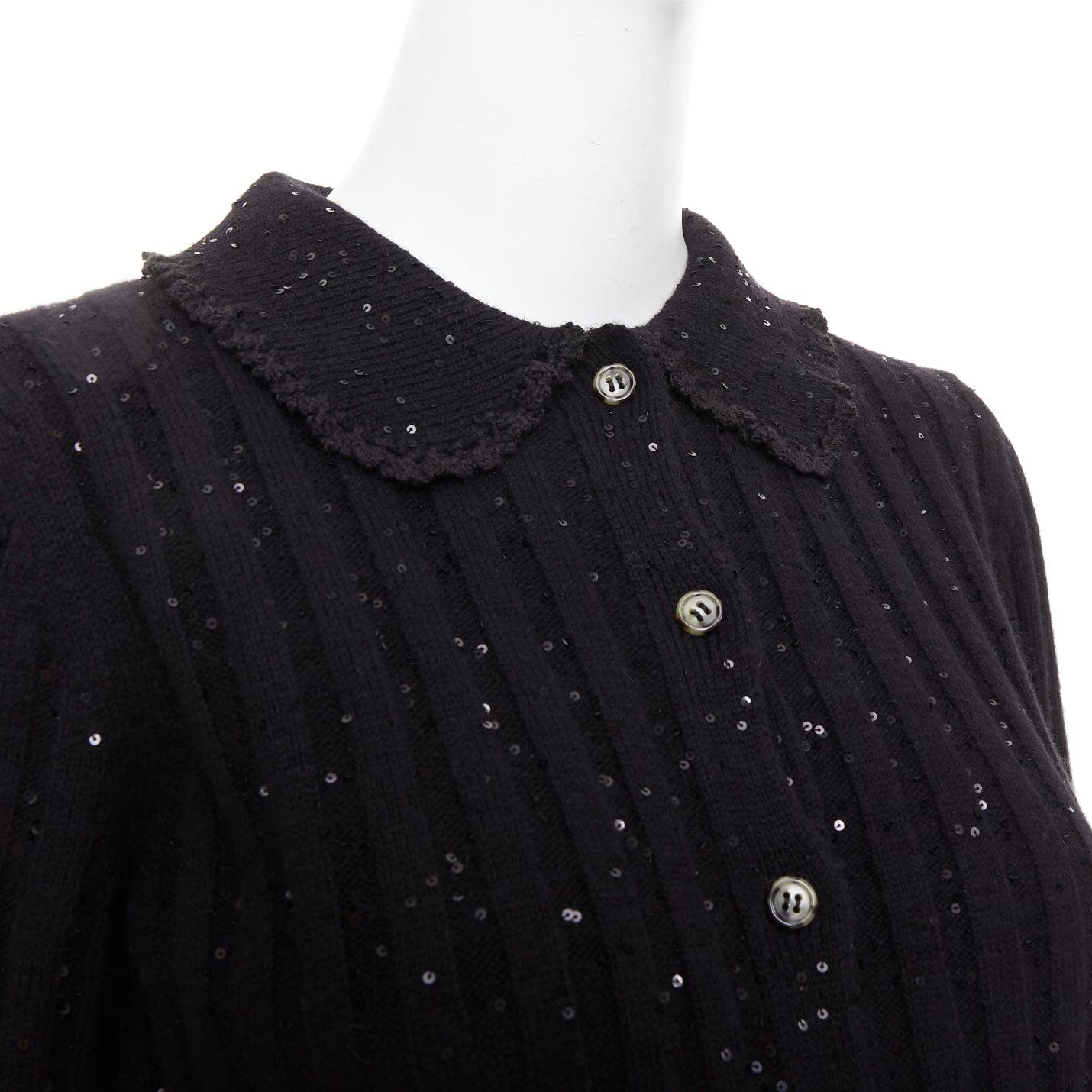 SHUSHU TONG black sequins wool cotton blend logo crop cardigan UK6 XS For Sale 3