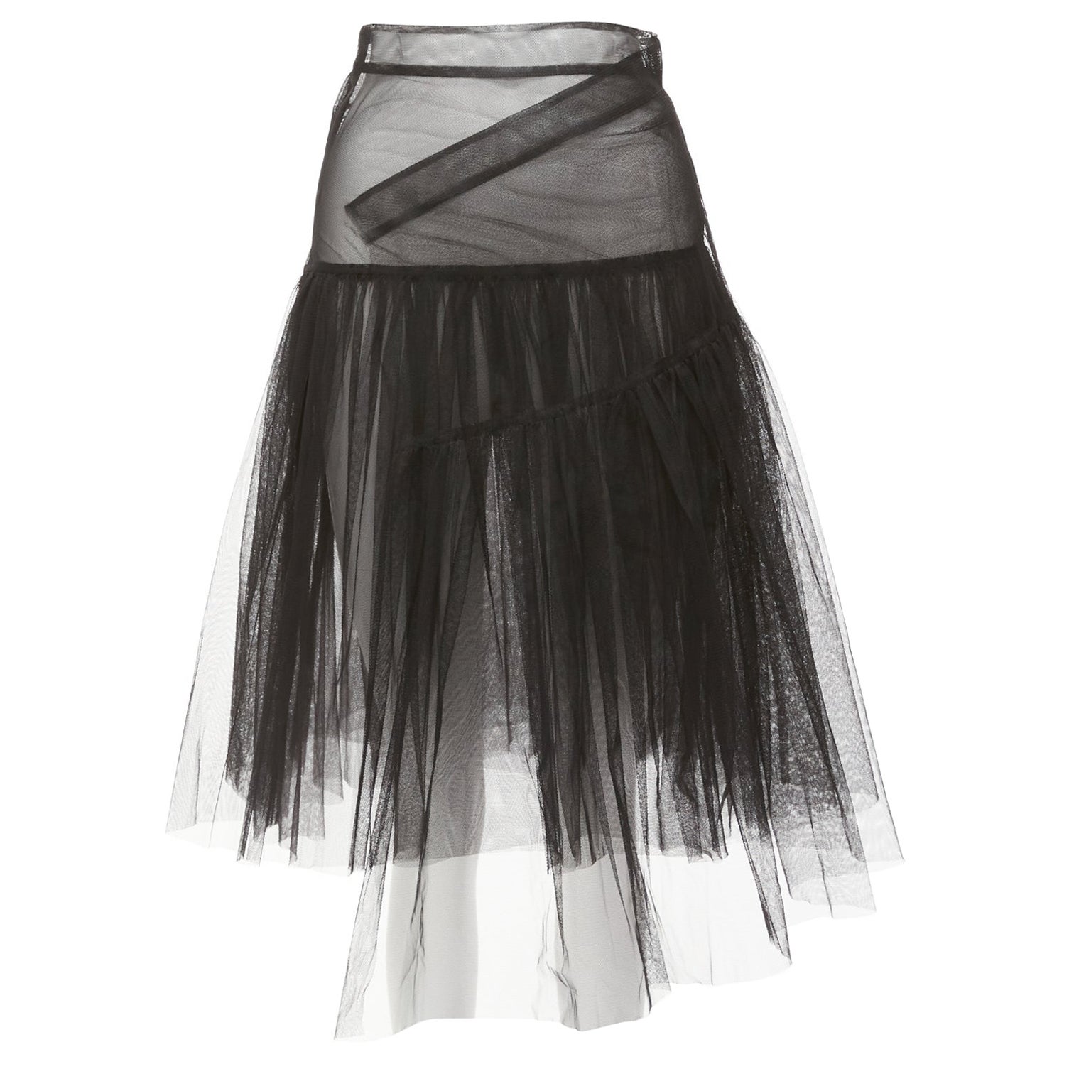 SHUSHU TONG noir tulle asymétrique haut bas ourlet A-line jupe tutu UK6 XS