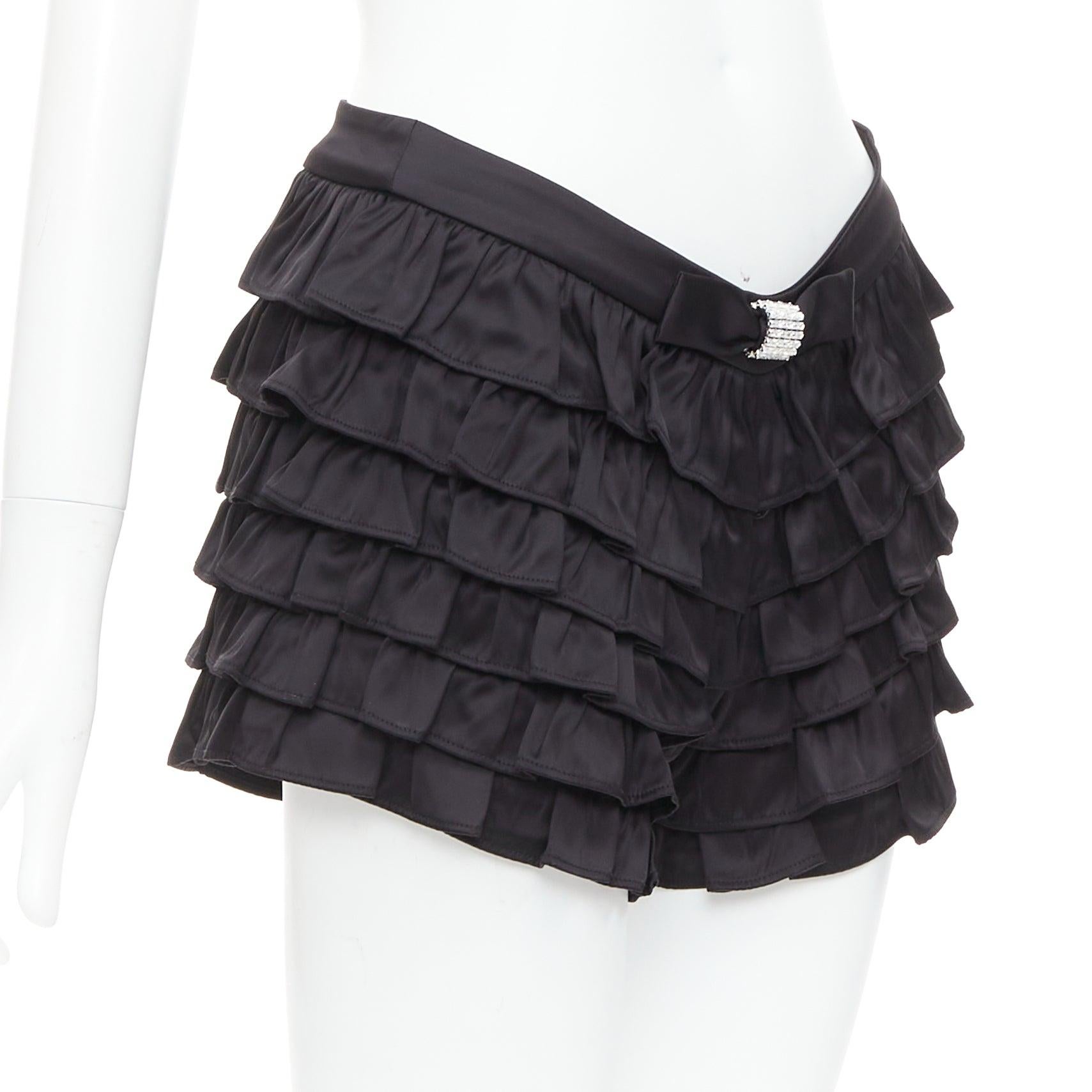 SHUSHU TONG mini shorts de viscosa negra con volantes y lazo de cristal UK6 XS Negro en venta