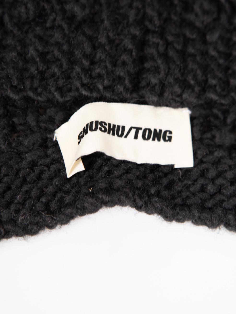 SHUSHU/TONG Black Wool Crochet Beanie Scarf For Sale 1