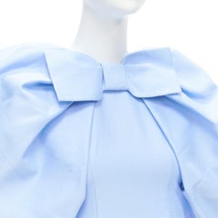 SHUSHU TONG blue cotton silk bow puff sleeve fitted cropped top UK6 XS
