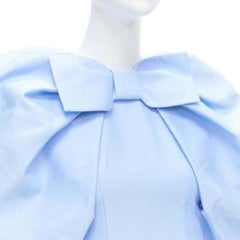 SHUSHU TONG, cotone e seta blu, manica a sbuffo, top aderente UK6 XS