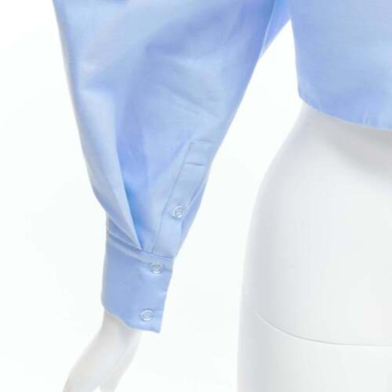 SHUSHU TONG Blau Baumwolle Seide Schleife Puffärmel zugeschnittene Top UK6 XS im Angebot 3