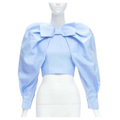SHUSHU TONG, cotone e seta blu, manica a sbuffo, top aderente UK6 XS
