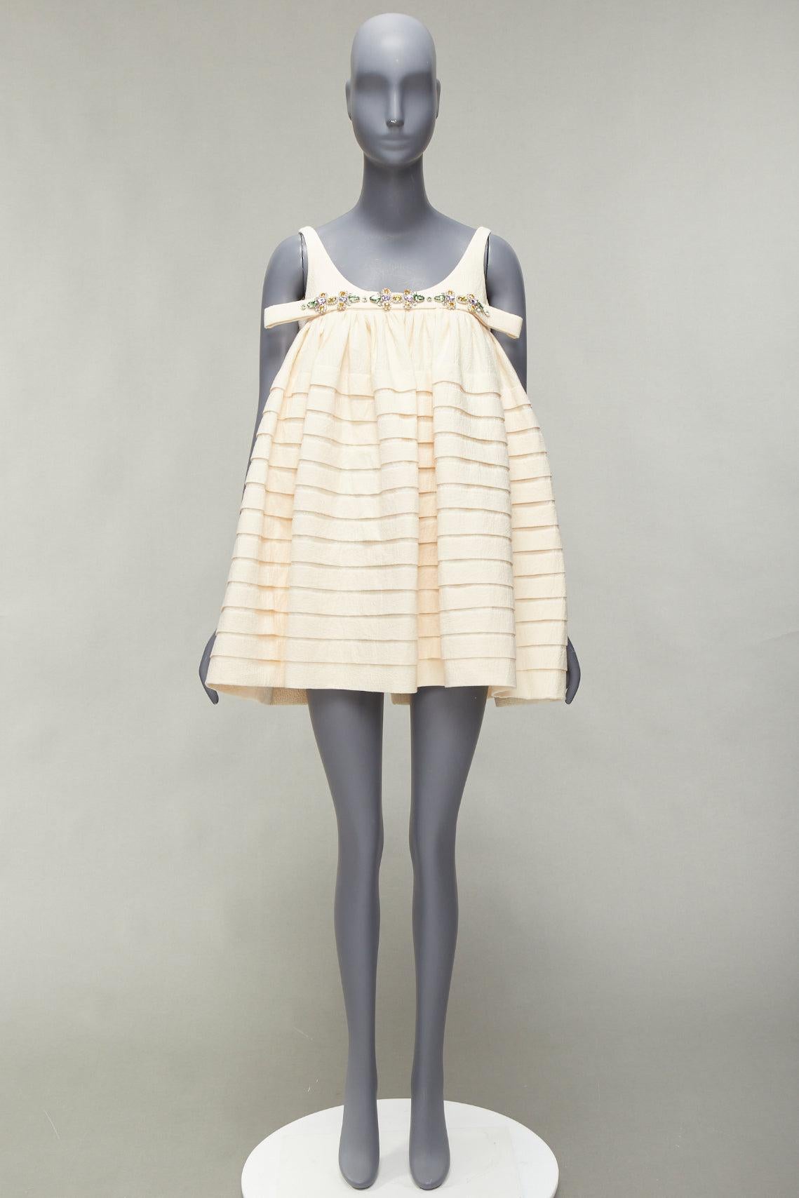 SHUSHU TONG cream cotton rhinestone crystal embellished babydoll dress UK8 S For Sale 5