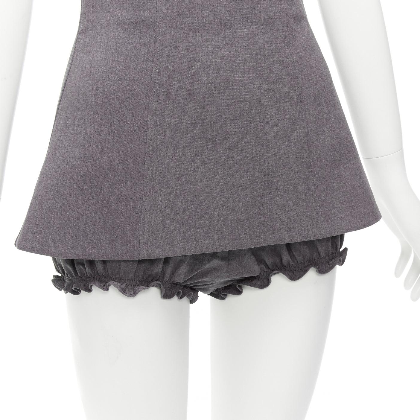 SHUSHU TONG grey ruffle skirt overlay high waisted layered shorts UK6 XS For Sale 2