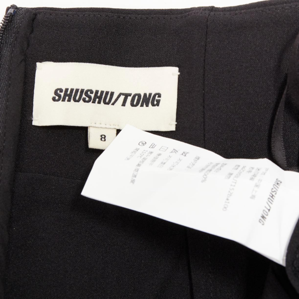 SHUSHU TONG Mini jupe-culotte noire taille haute à volants UK8 S en vente 3