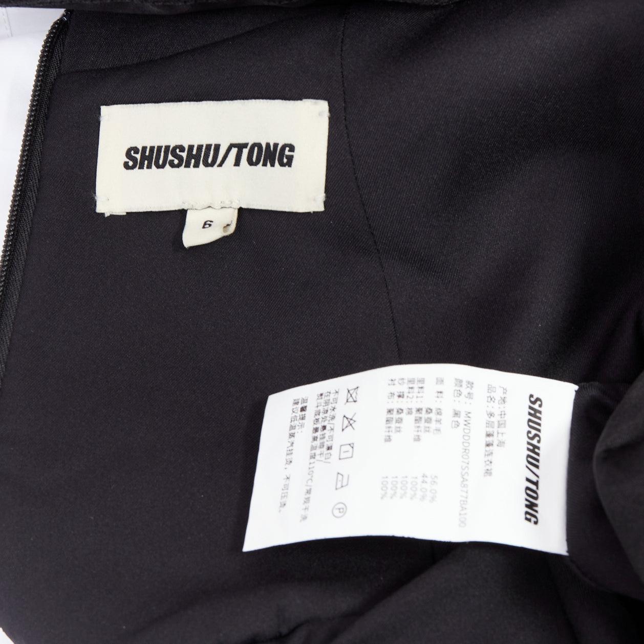 SHUSHU TONG Multilayer Bubble black wool silk puff skirt dress XS 3
