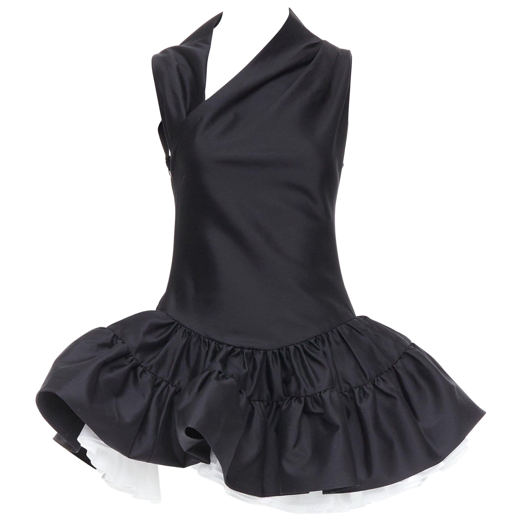 SHUSHU TONG Multilayer Bubble black wool silk puff skirt dress XS
