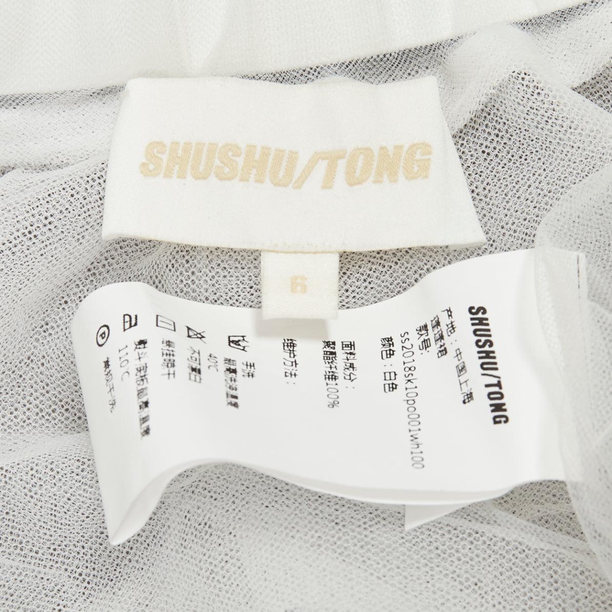 SHUSHU TONG durchsichtiger weißer Polyester-Midirock aus großem Tüll UK6 XS 4