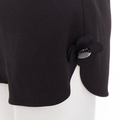 SHUSHU TONG Slit Shorts black floral button applique mini runner pants UK6 XS