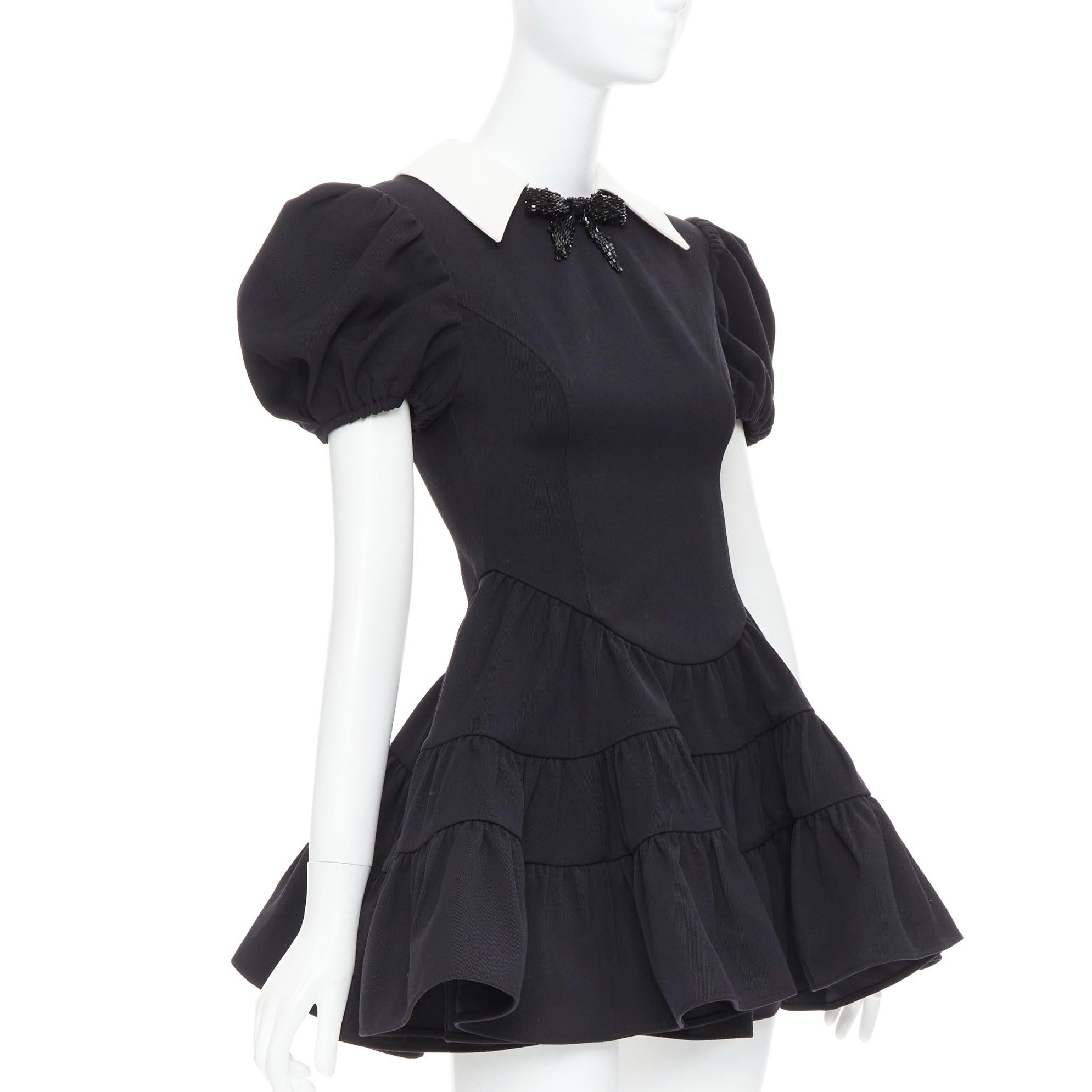 Black SHUSHU TONG Tiered Volume black wool blend puff sleeve kawaii dress XS