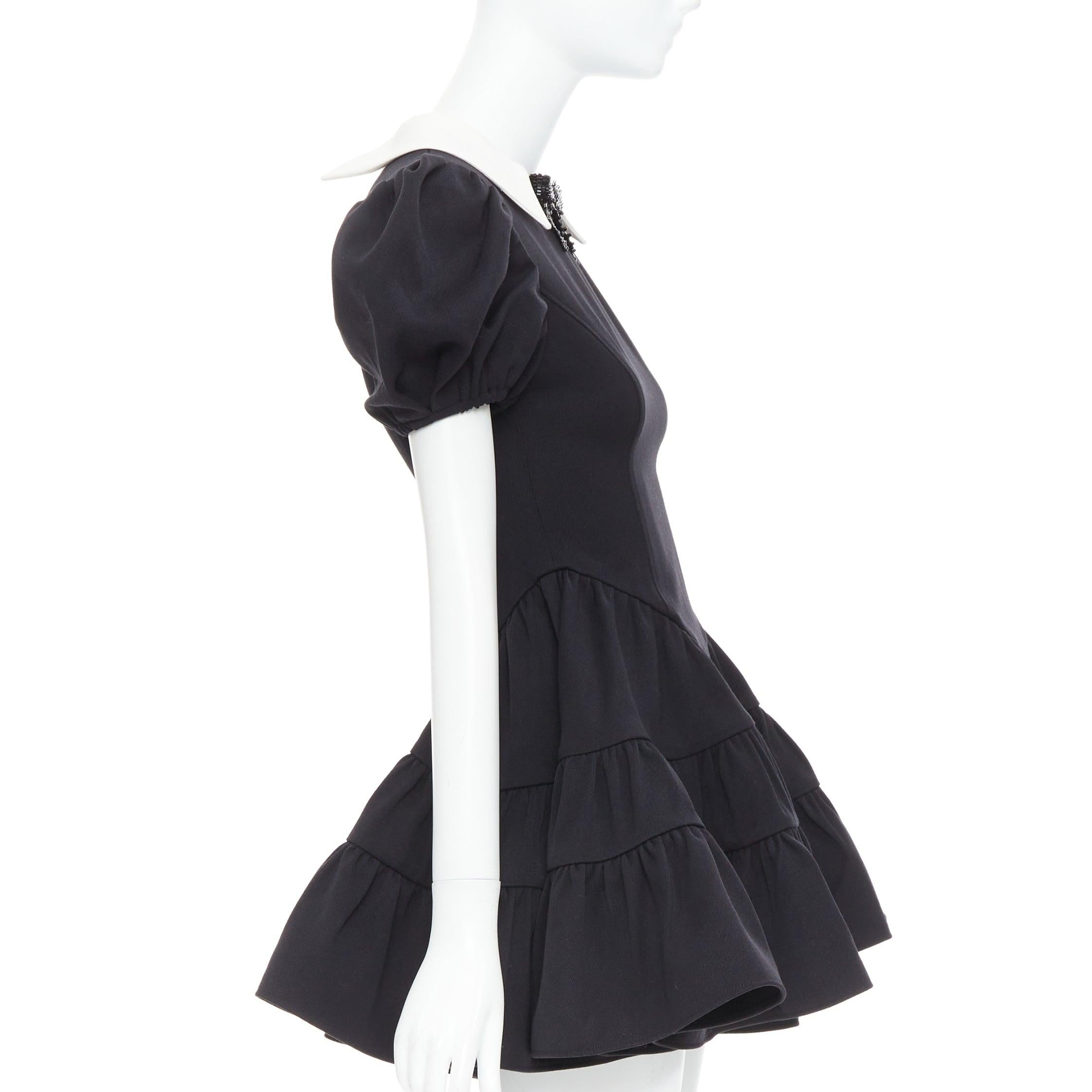 SHUSHU TONG Tiered Volume black wool blend puff sleeve kawaii dress XS In Excellent Condition In Hong Kong, NT