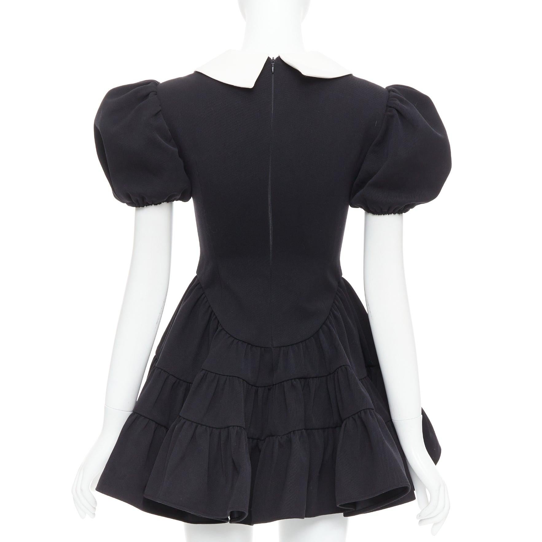 Women's SHUSHU TONG Tiered Volume black wool blend puff sleeve kawaii dress XS