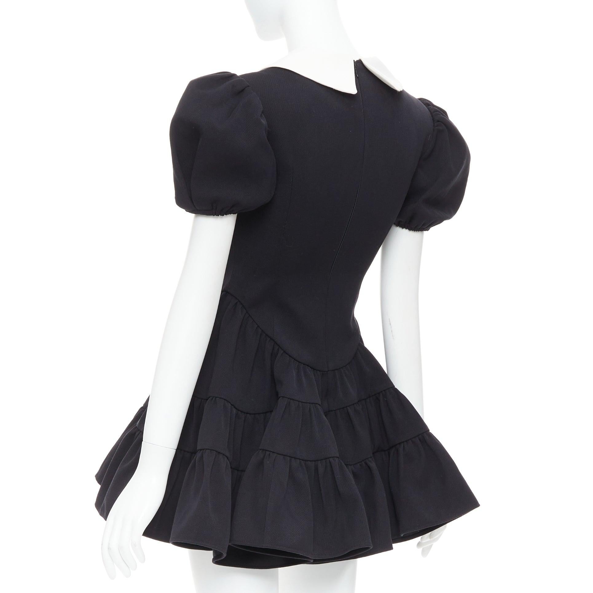 SHUSHU TONG Tiered Volume black wool blend puff sleeve kawaii dress XS 1
