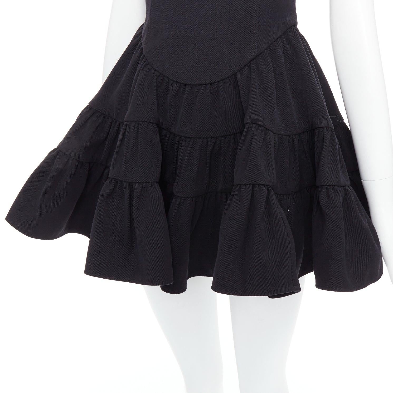 SHUSHU TONG Tiered Volume black wool blend puff sleeve kawaii dress XS 2