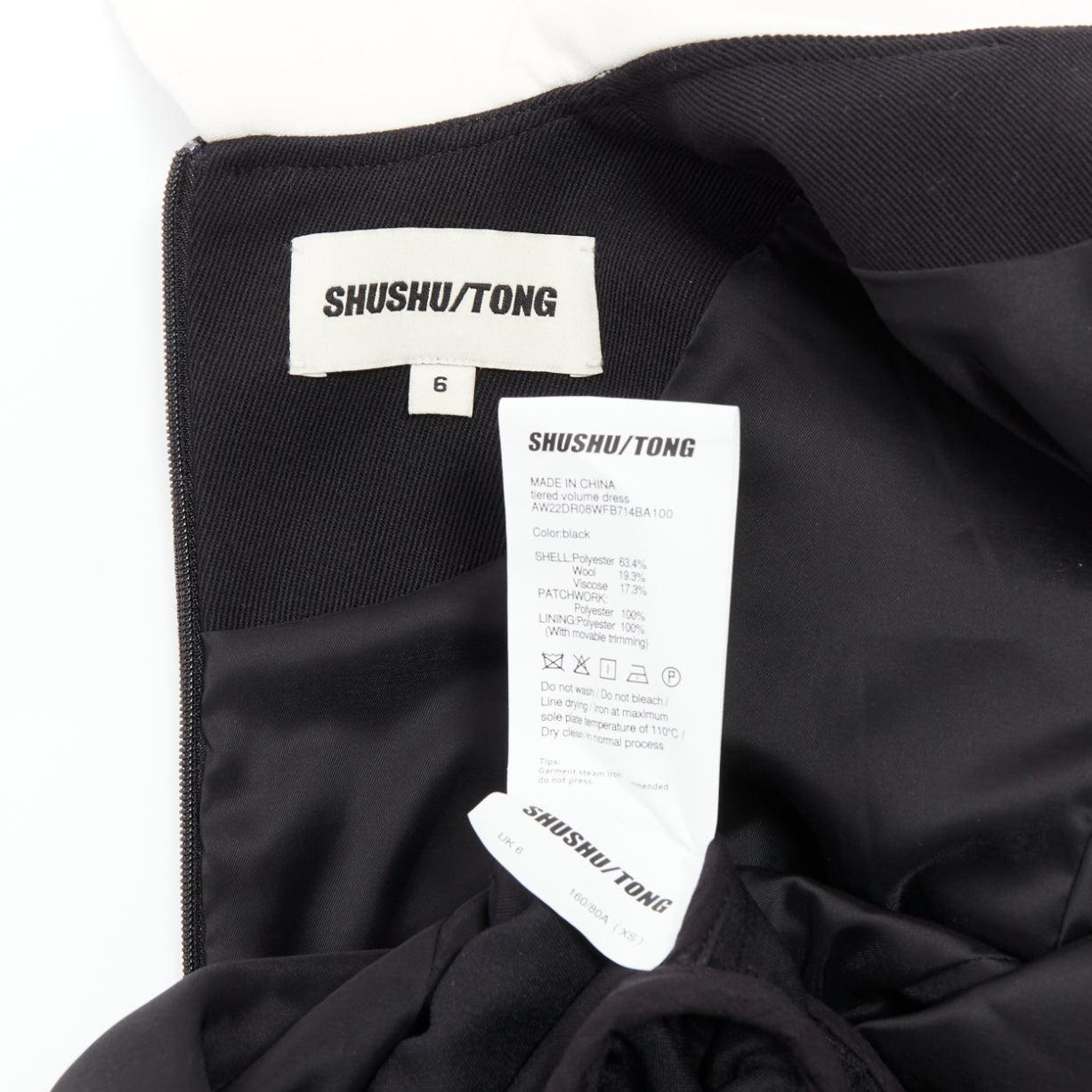 SHUSHU TONG Tiered Volume black wool blend puff sleeve kawaii dress XS 3