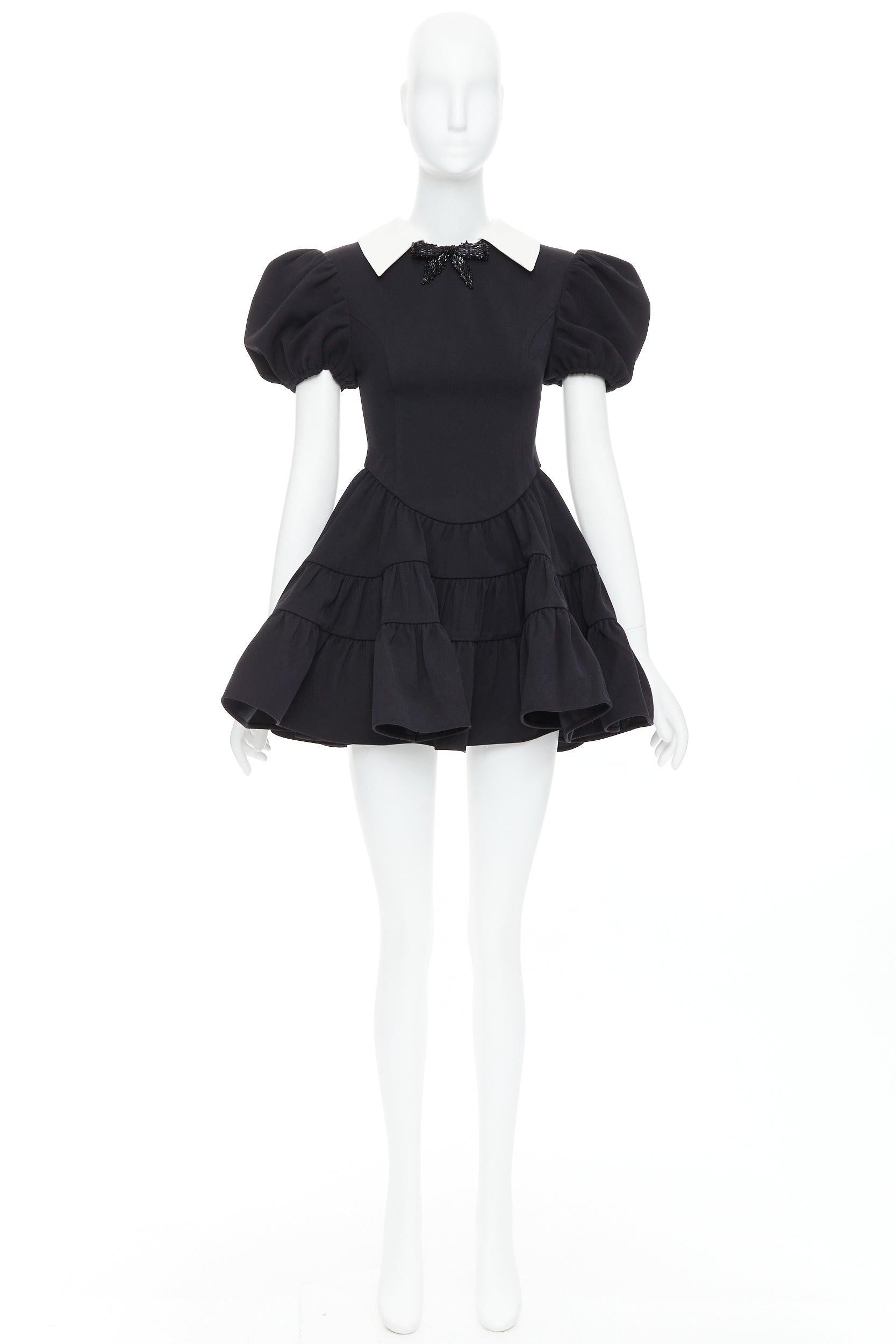 SHUSHU TONG Tiered Volume black wool blend puff sleeve kawaii dress XS 4