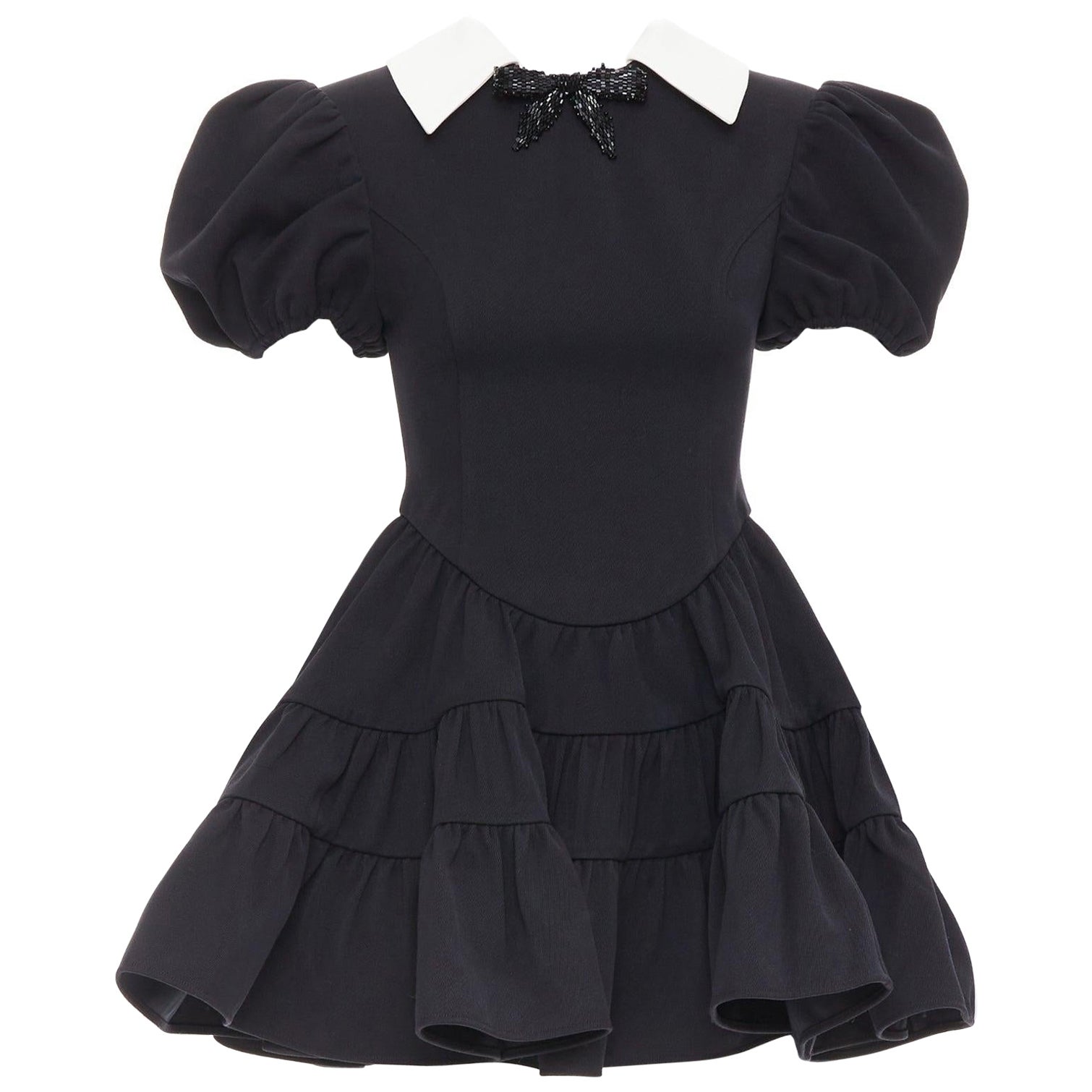 SHUSHU TONG Tiered Volume black wool blend puff sleeve kawaii dress XS