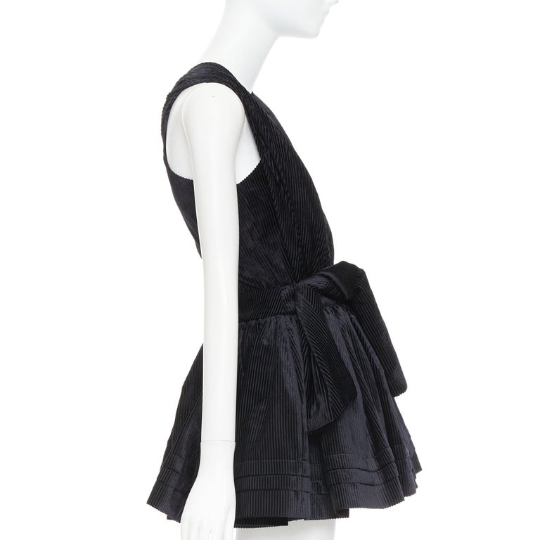 SHUSHU Tong Tuck Edge Sloping Black Corduroy Fit Flare Dress UK6 Xs