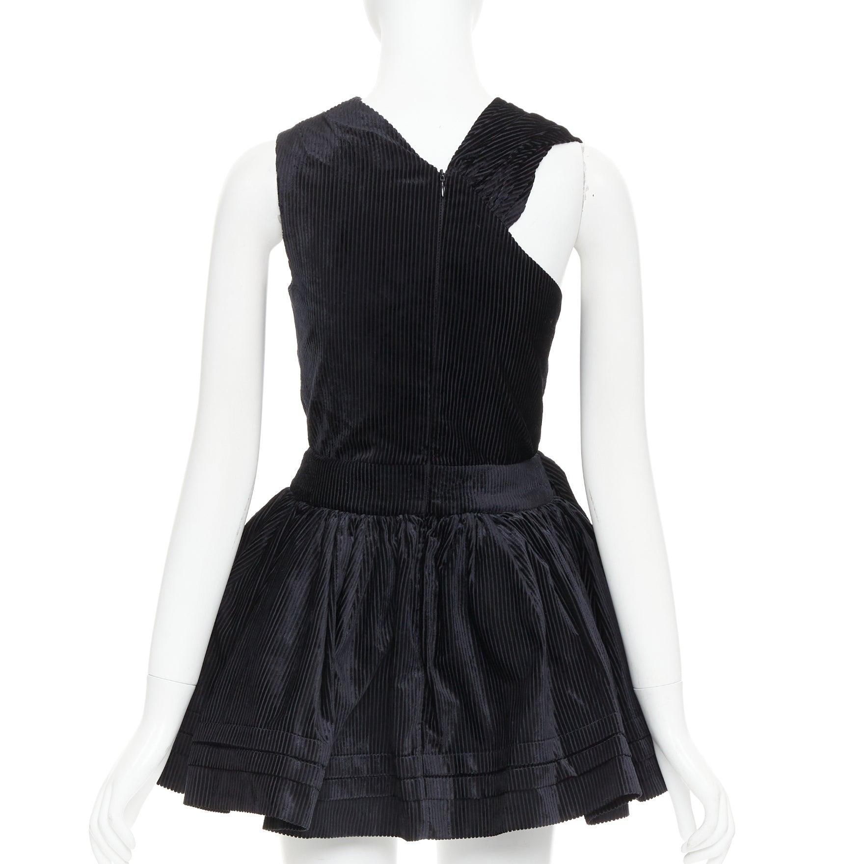 Women's SHUSHU TONG Tuck Edge Sloping black corduroy fit flare dress UK6 XS For Sale