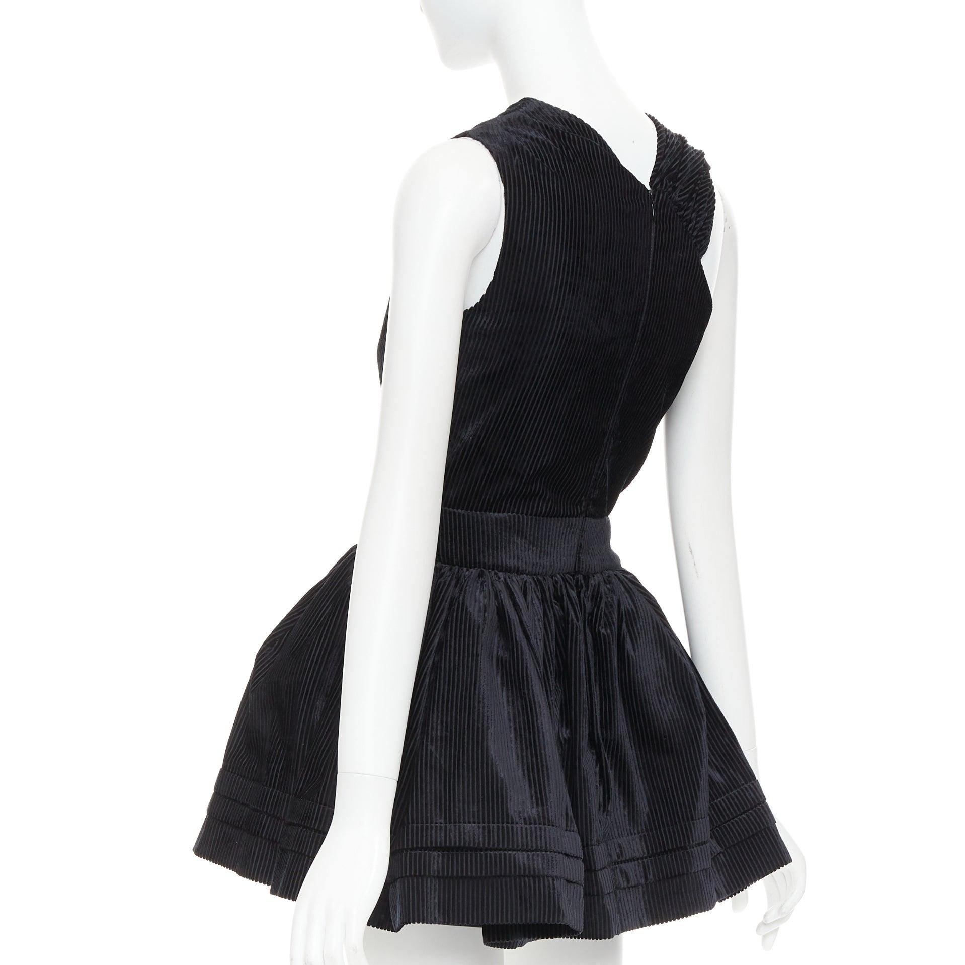SHUSHU TONG Tuck Edge Sloping black corduroy fit flare dress UK6 XS For Sale 1