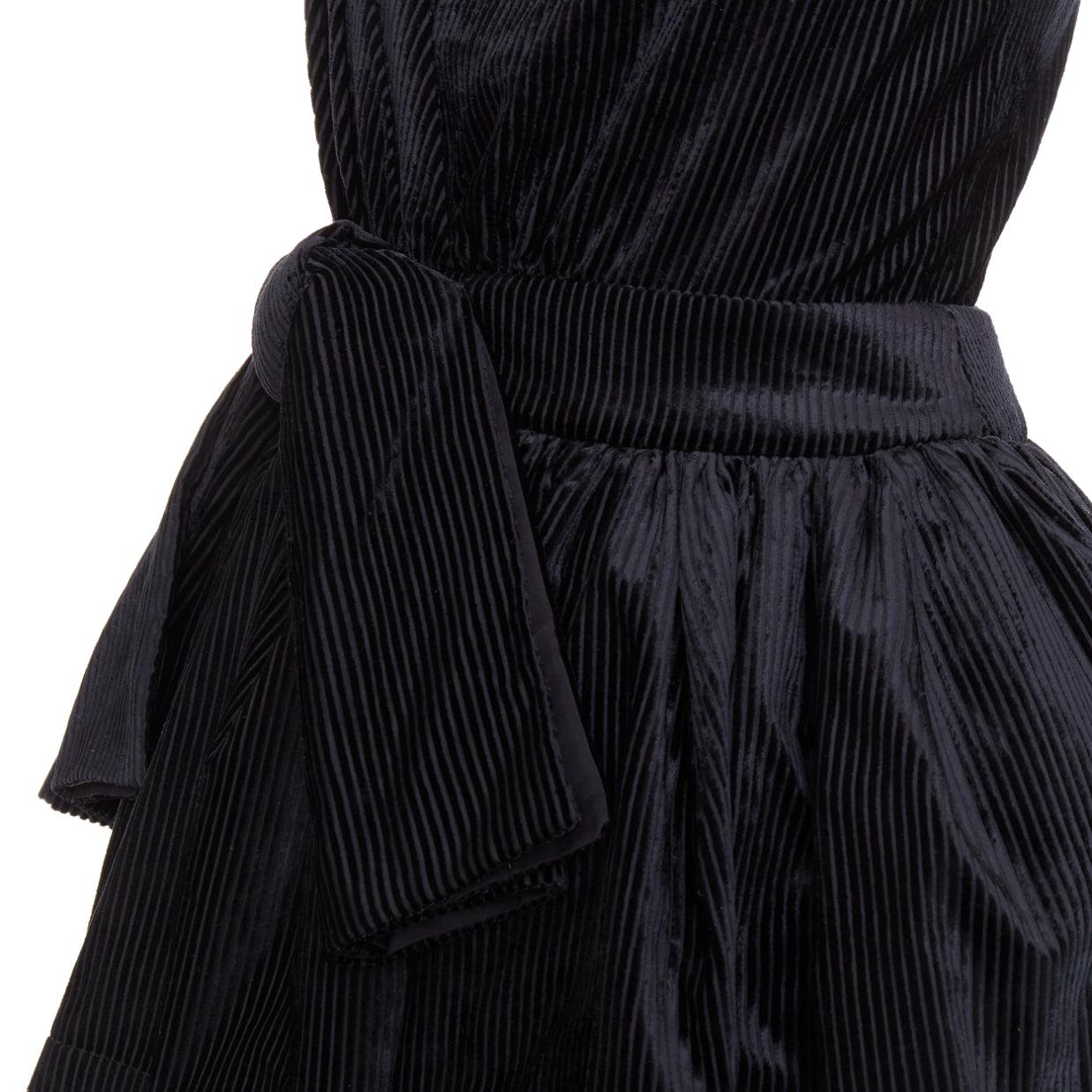 SHUSHU TONG Tuck Edge Sloping black corduroy fit flare dress UK6 XS For Sale 2
